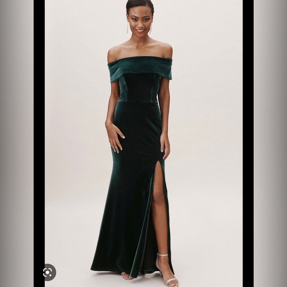 BHLDN Emerald green velvet gown